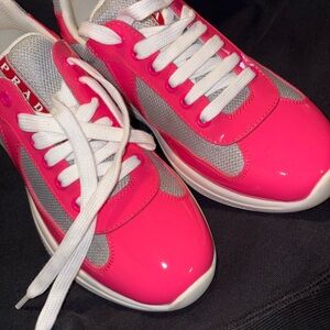 Prada Women's Vibrant Pink and Gray Sneakers